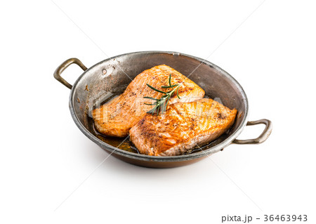 Salmon roast steak. Salmon Steak in roast pan. 36463943
