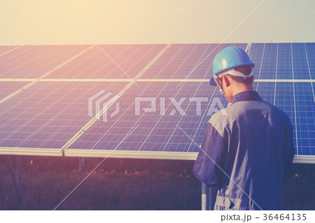 electrician checking and inspect equipment electrician checking and inspect equipment 36464135