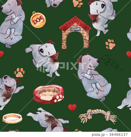 Puppy dog hand drawing watercolor seamless pattern 36466137