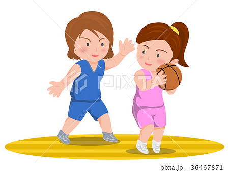 バスケットボール オフェンスとディフェンス 女子のイラスト素材
