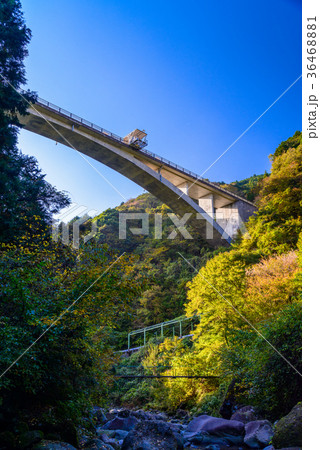 静岡県 須津川渓谷の紅葉 須津渓谷橋の写真素材