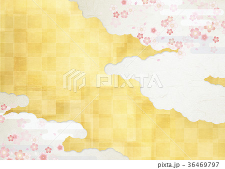 和を感じる背景素材（金箔、雲、さくら) 36469797