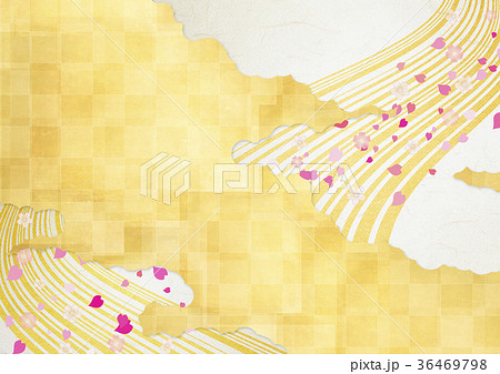 和を感じる背景素材（金箔、桜吹雪、雲、流線） 36469798