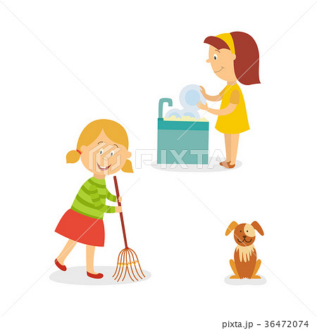vector flat kids doing household chores set 36472074