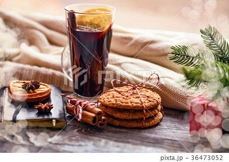 Cosy winter still-life and window. Xmas background 36473052