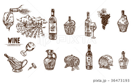 Digital vector detailed line art wine bottle Digital vector detailed line art wine bottle 36473193