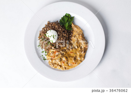goulash meat buckwheat with sour cream dill 36476062