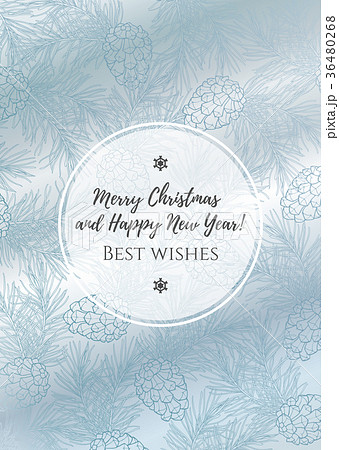 Template of snowy greeting card with pine and Template of snowy greeting card with pine and 36480268