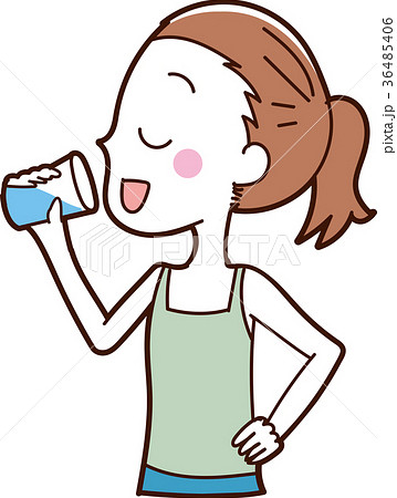 コップの水を飲む女性のイラストのイラスト素材