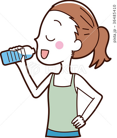 ペットボトルの水を飲む女性のイラストのイラスト素材