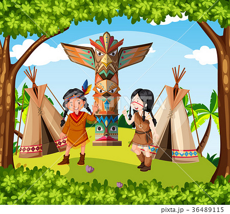 Native American Indians At The Tribeのイラスト素材