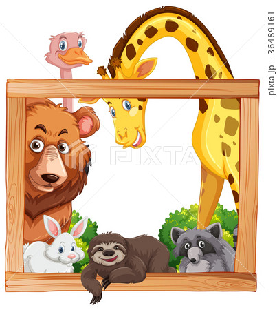 Wooden frame with wild animals Wooden frame with wild animals 36489161
