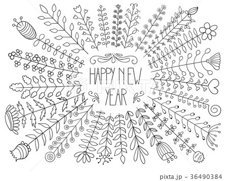 Vector Happy New Year Floral Greeting Vector Happy New Year Floral Greeting 36490384