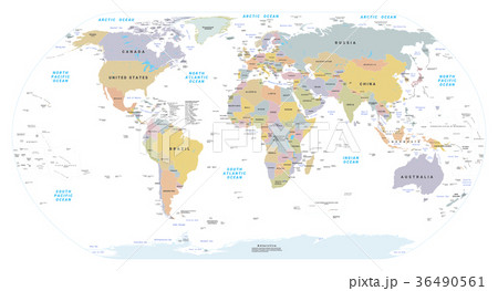 Highly detailed political World map. EPS 10 vector 36490561