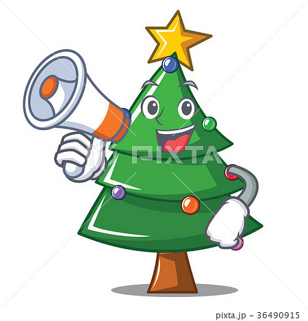 With megaphone Christmas tree character cartoon 36490915