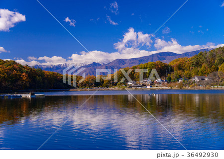 【山梨県】千代田湖と南アルプスの山並み 【山梨県】千代田湖と南アルプスの山並み 36492930