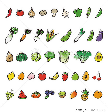 手描きの野菜と果物スケッチイラストのイラスト素材