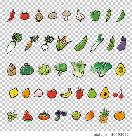 手描きの野菜と果物スケッチイラストのイラスト素材