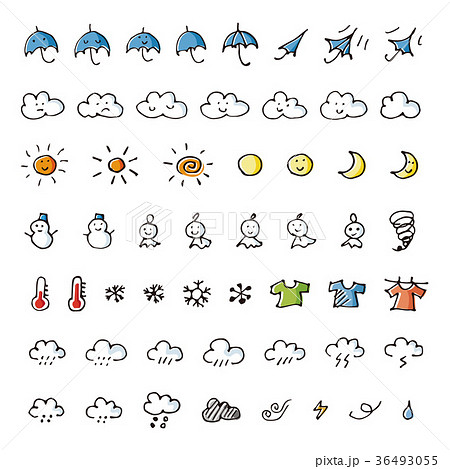 Handwritten Weather Forecast Icon Set Stock Illustration