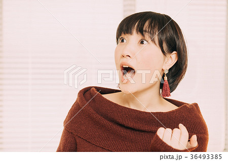 ビックリする若い女性　表情　サプライズ 36493385