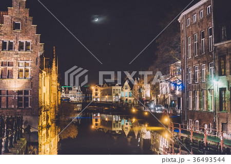 Night Ghent Canal in Old Town 36493544