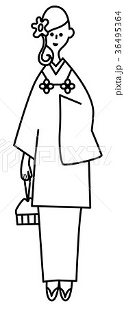 着物の女性 線画 着物の女性 線画 36495364