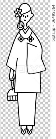 着物の女性 線画 着物の女性 線画 36495364