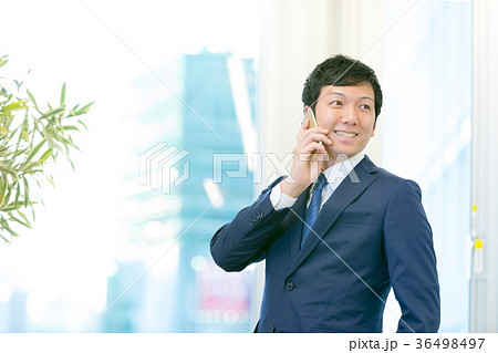 電話をするビジネスマン　中堅社員　ビジネスイメージ　プロジェクトリーダー　コンサルティング 36498497