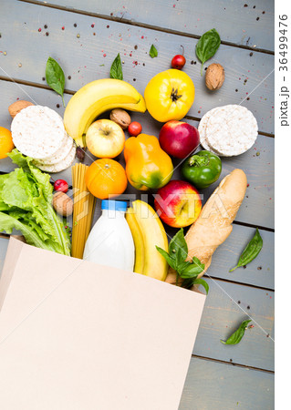 Grocery shopping concept. Different food in paper 36499476