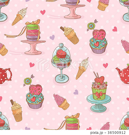 Sweet seamless pattern with cupcakes and ice cream Sweet seamless pattern with cupcakes and ice cream 36500912