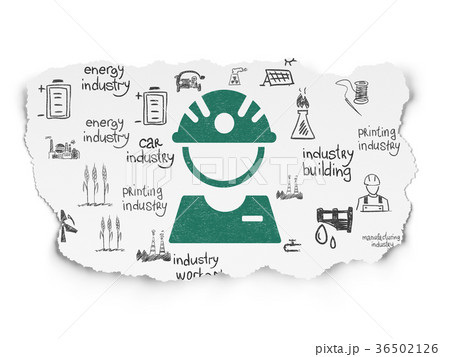 Industry concept: Factory Worker on Torn Paper Industry concept: Factory Worker on Torn Paper 36502126