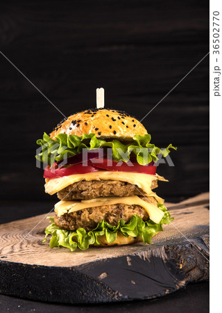 Homemade vegetarian double burger with two cutlets 36502770