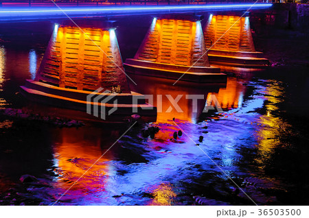 footbridge Night Uzhgorod Ukraine road lights 36503500
