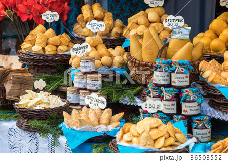 Traditional polish smoked cheese oscypek on market 36503552