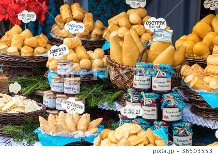 Traditional polish smoked cheese oscypek on market 36503553