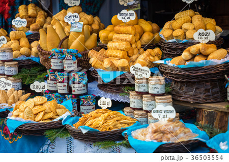 Traditional polish smoked cheese oscypek on market 36503554