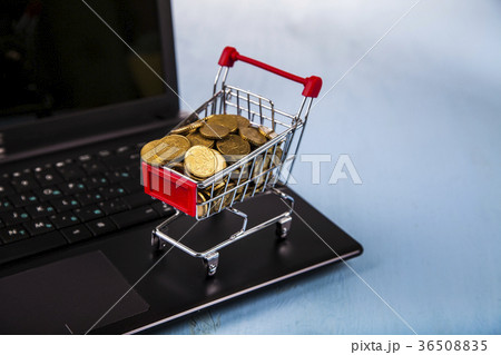 Shopping trolley with coins 36508835