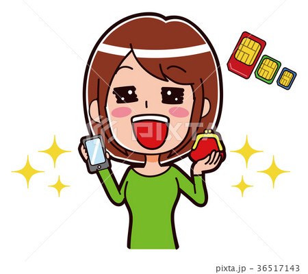 SIMカードと喜ぶ女性のイラスト SIMカードと喜ぶ女性のイラスト 36517143