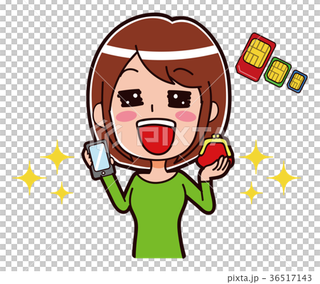 SIMカードと喜ぶ女性のイラスト SIMカードと喜ぶ女性のイラスト 36517143