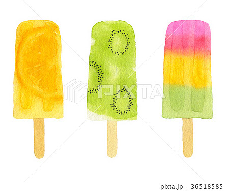 Three Watercolor Fruit Popsicleのイラスト素材