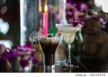 Still life with Iced coffee with cream, orchids 36519459