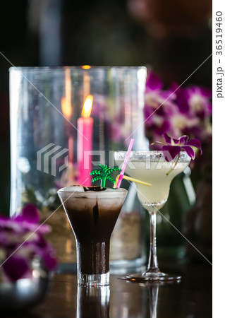 Still life with Iced coffee with cream, orchids 36519460