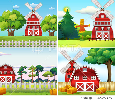 Four farm scenes with windmills and barns 36525375
