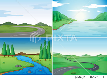 Four nature scenes with rivers and roads Four nature scenes with rivers and roads 36525391