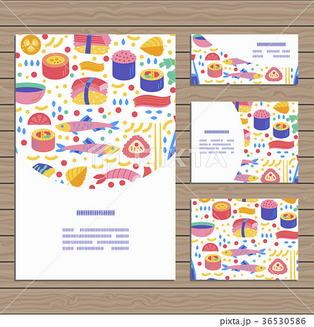 Set of cards on Japanese Sushi theme. Set of cards on Japanese Sushi theme. 36530586