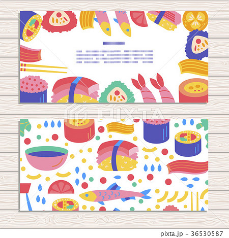 Set of cards on Japanese Sushi  theme. 36530587