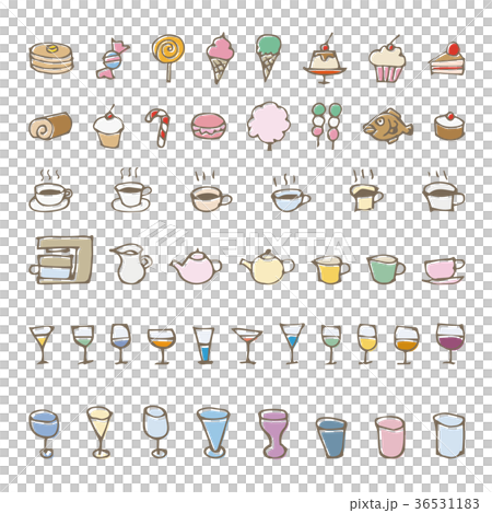 手描きのスイーツと飲み物スケッチアイコン 36531183