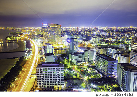 福岡タワーから見る福岡市の素晴らしい夜景の写真素材