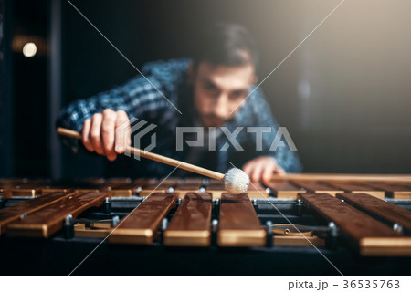 Xylophone player with sticks, musician in action 36535763