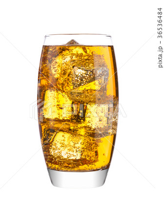 Glass of energy carbonated soda drink with ice 36536484